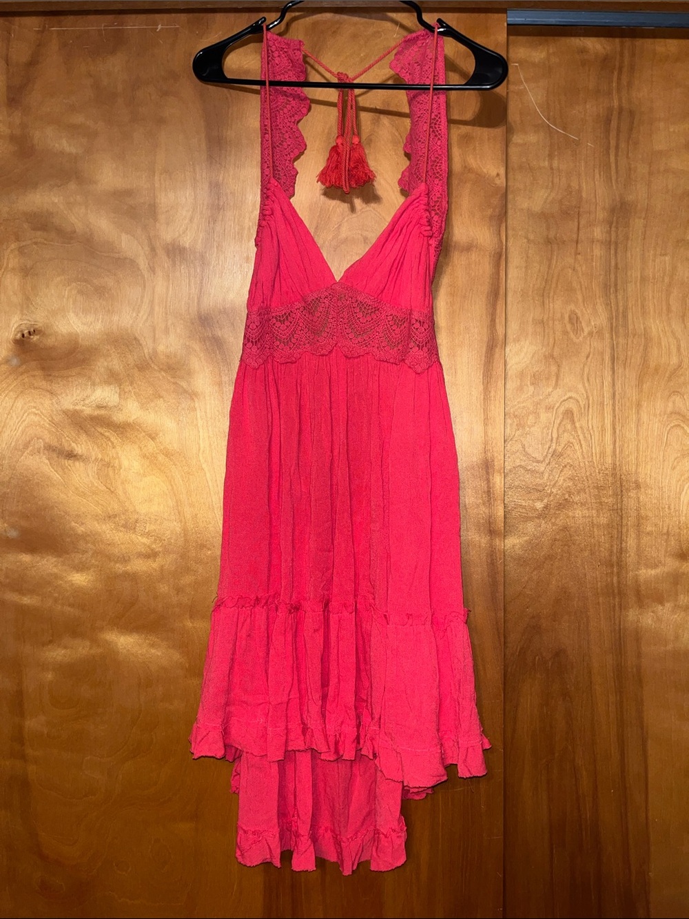 Amiani Bright Red Lace-Trim Sundress